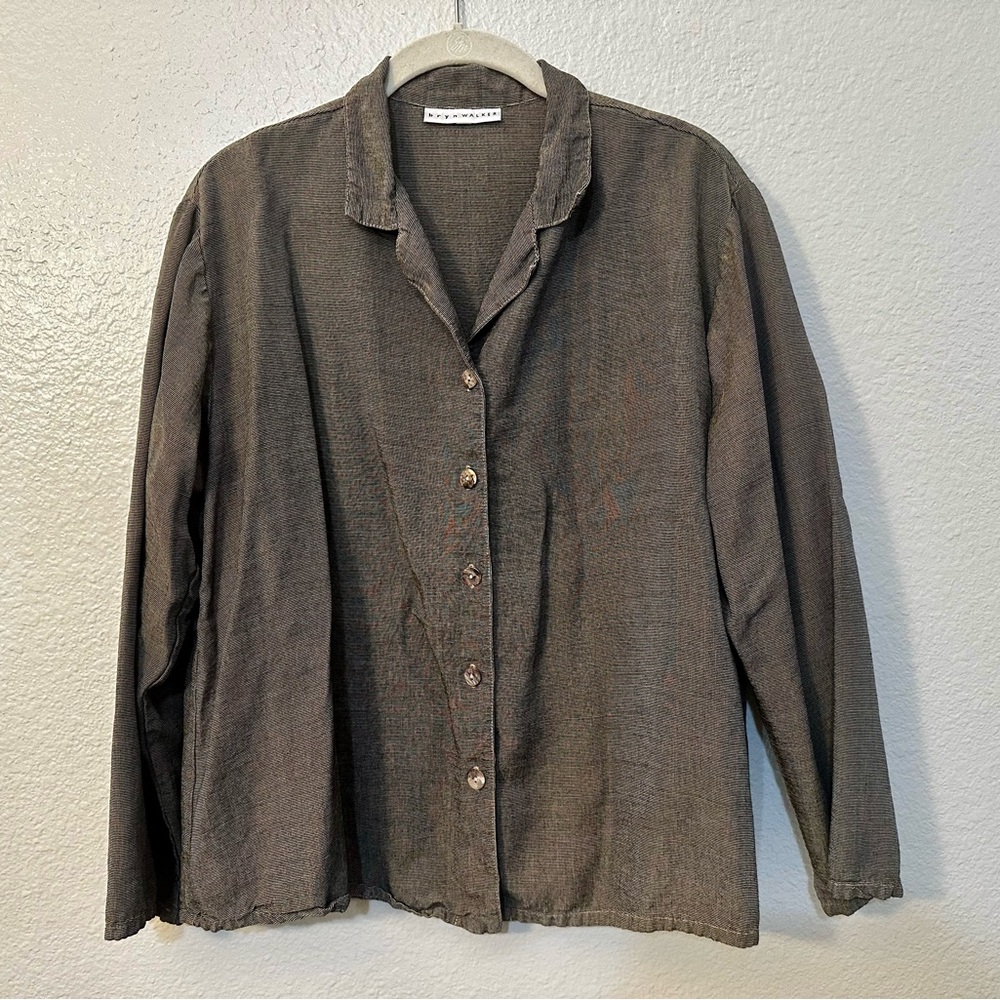 bryn Walker |  100% Tencel Neutral Button Down Collared Blouse, Size Small